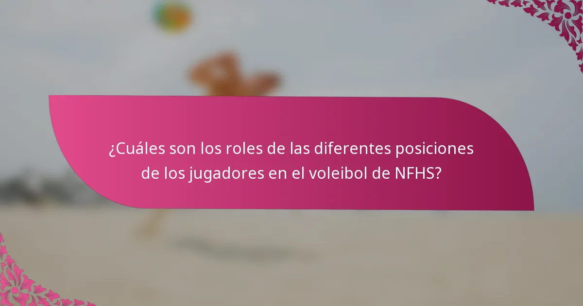 ¿Cuáles son los roles de las diferentes posiciones de los jugadores en el voleibol de NFHS?